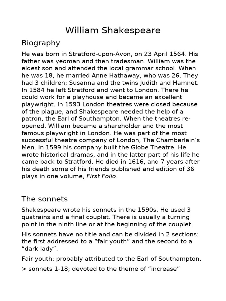 William Shakespeare: Life and Sonnets | PDF