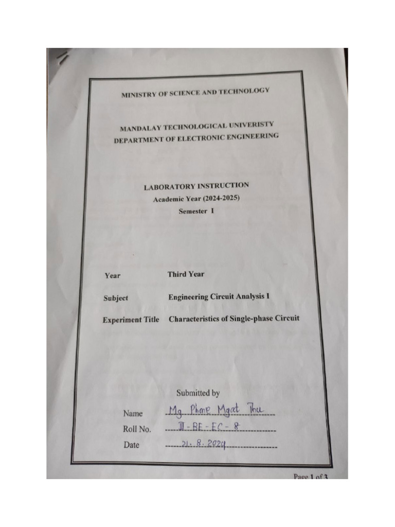 Circuit Laboratory I (4) | PDF