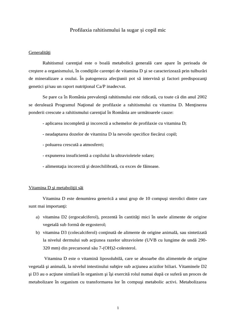 Profilaxie Rahitism | PDF