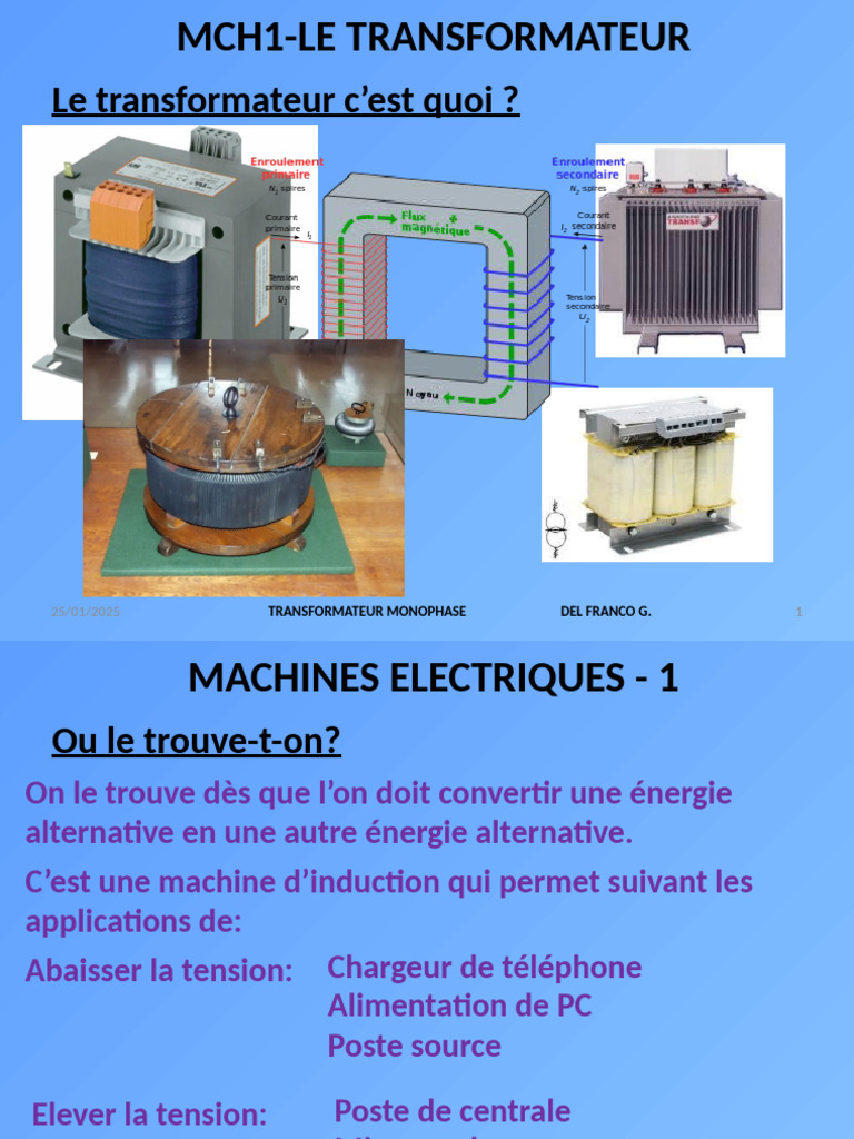Transformateur Monophasé : Fonctionnement et Applications | PDF ...