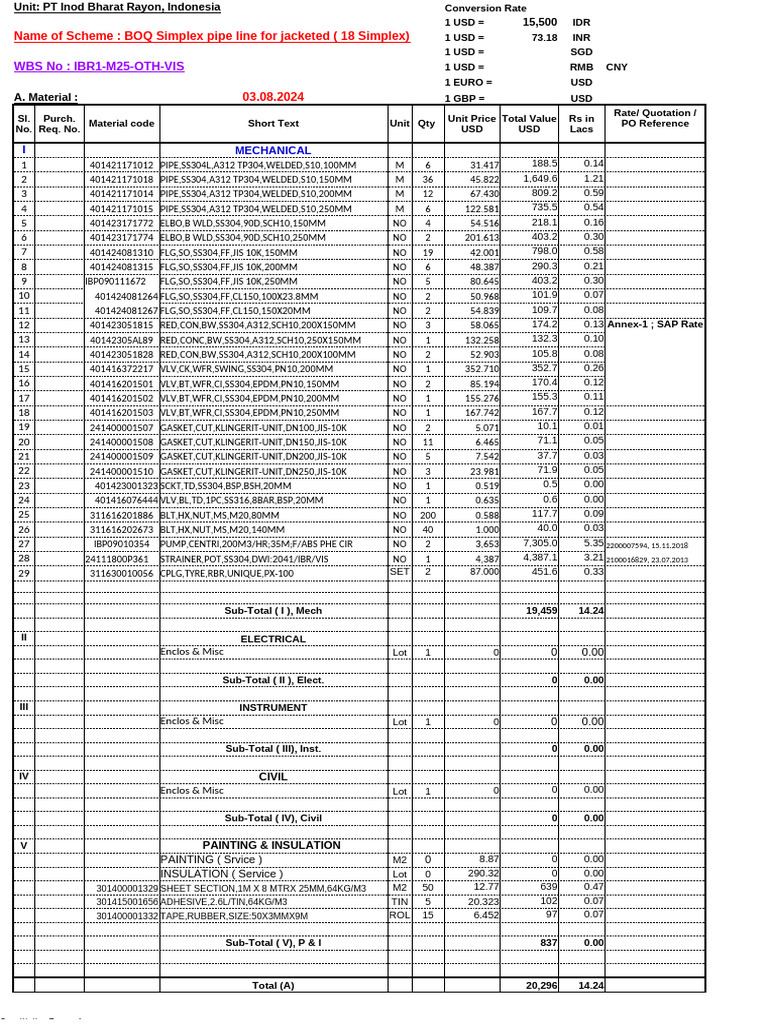12,BOM ;Simplex for all pipe line for jacketed (season-2) | PDF ...