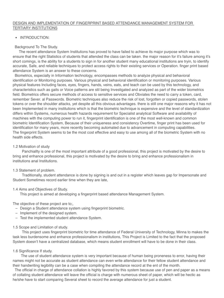 Design and Implementation of Fingerprint Based Attendance Management ...