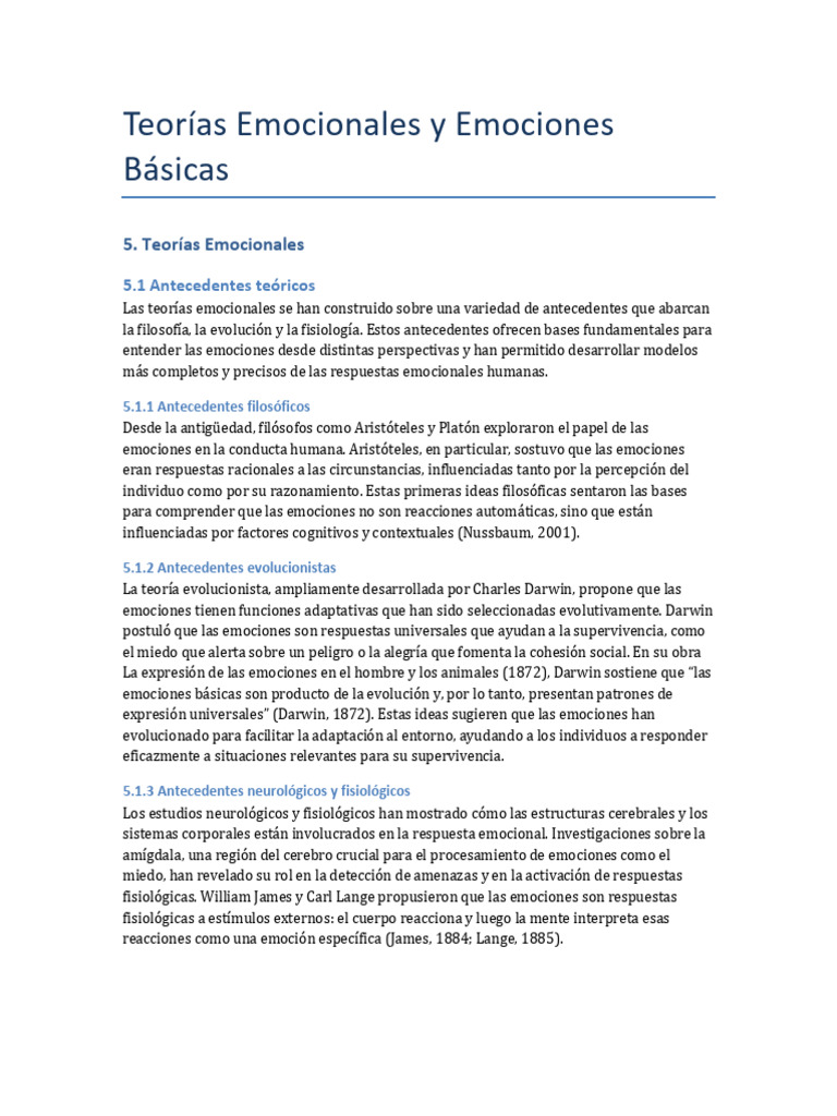 Teorías y Emociones Básicas | PDF | Las emociones | Evolución