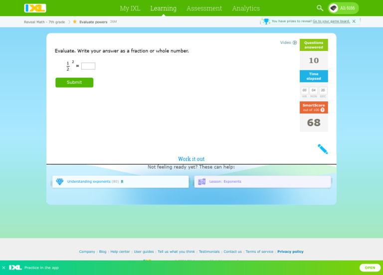 IXL Eighth Grade Math: Exponents Guide | PDF | Learning