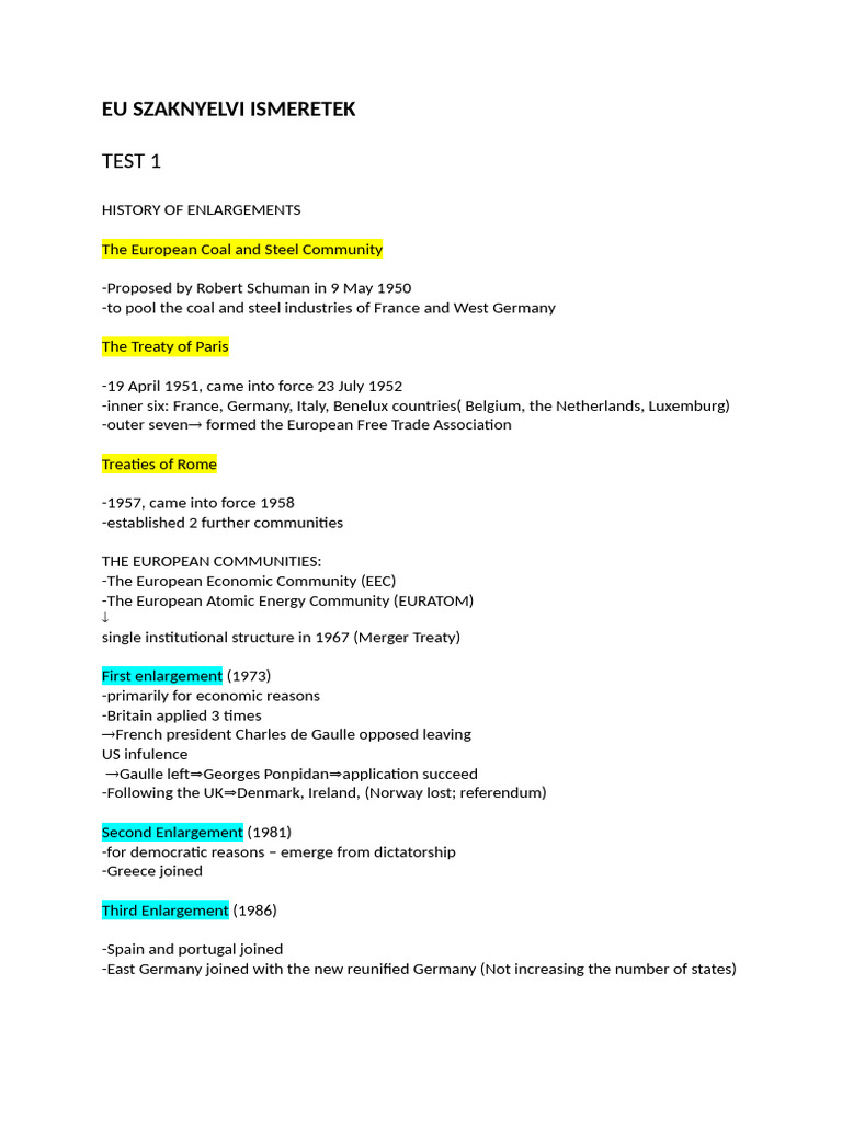 ZH-summary | PDF | Enlargement Of The European Union | European Union