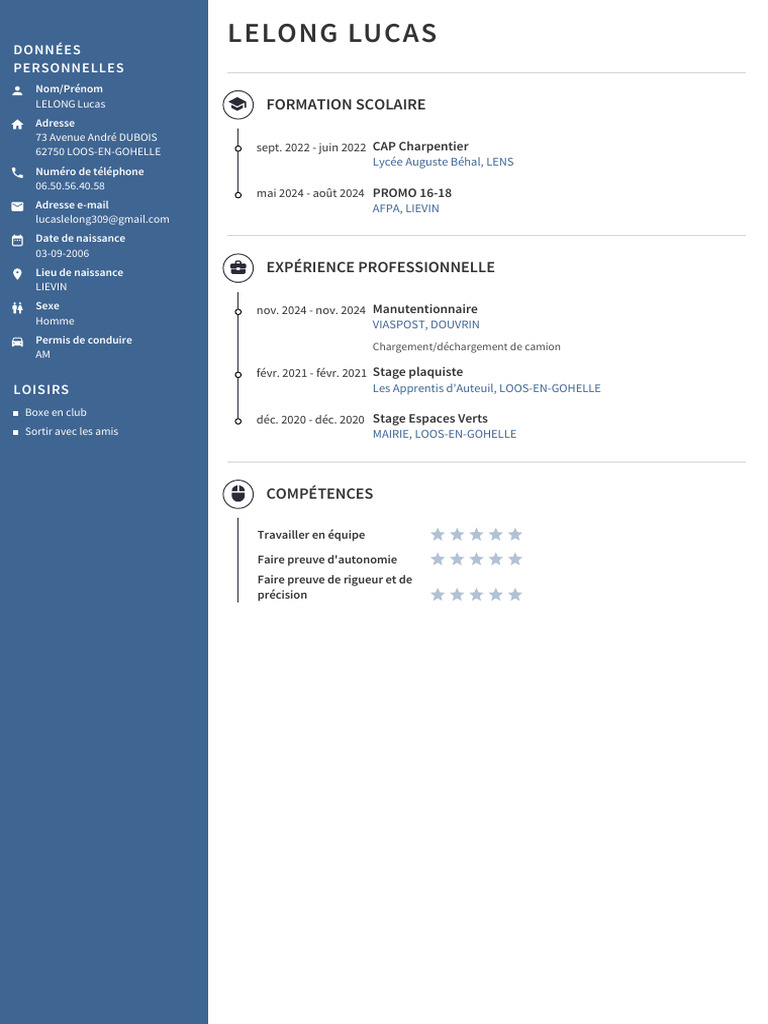 CV de Lucas Lelong - Expériences et Compétences | PDF