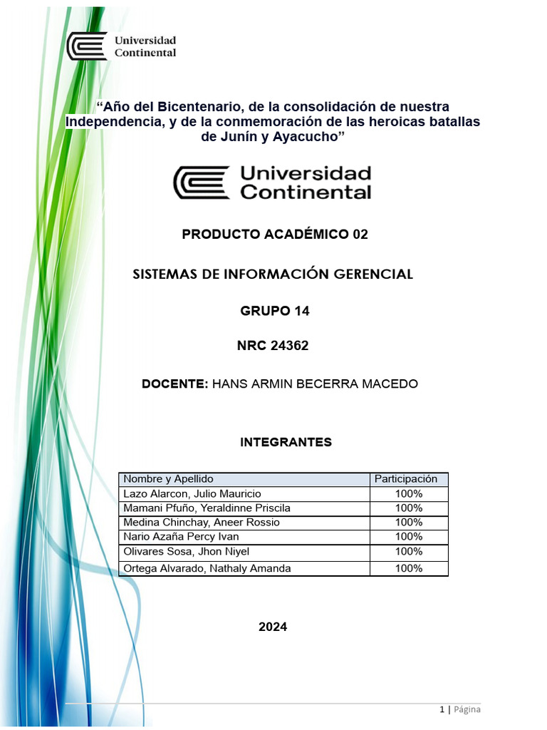 Pa2 Grupo 14 NRC 24362 Sistemas de Informacion Gerencial | PDF ...