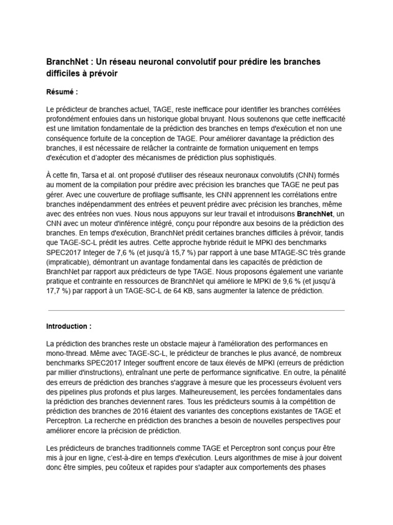 BranchNet : Prédiction avancée des branches | PDF | Apprentissage ...
