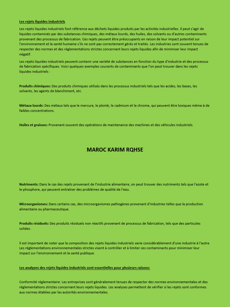 Analyse des rejets liquides industriels | PDF | Environnement naturel ...