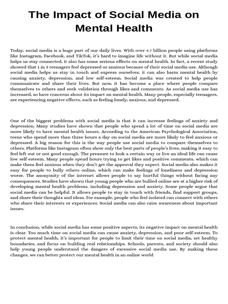 The Impact of Social Media On Mental Health PDF | PDF | Popular Culture ...
