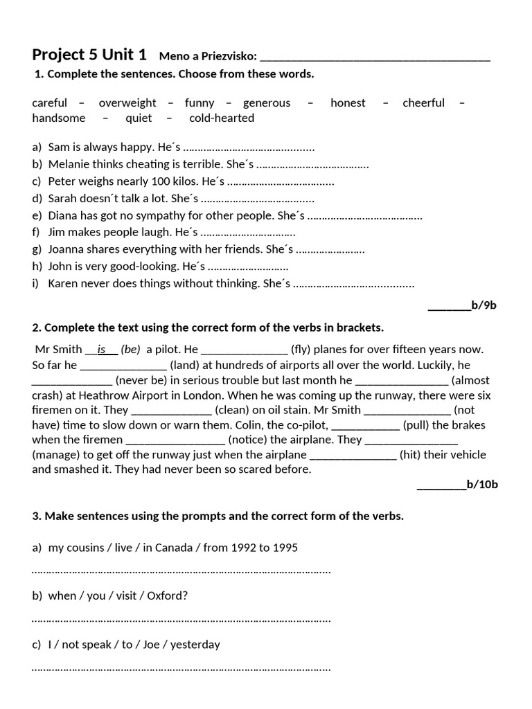 Project 5 Unit 1 Test Answers | PDF