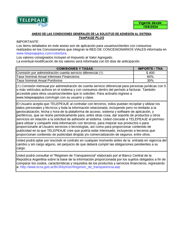 Condiciones del Servicio Telepase Plus | PDF | Usuario (informática ...