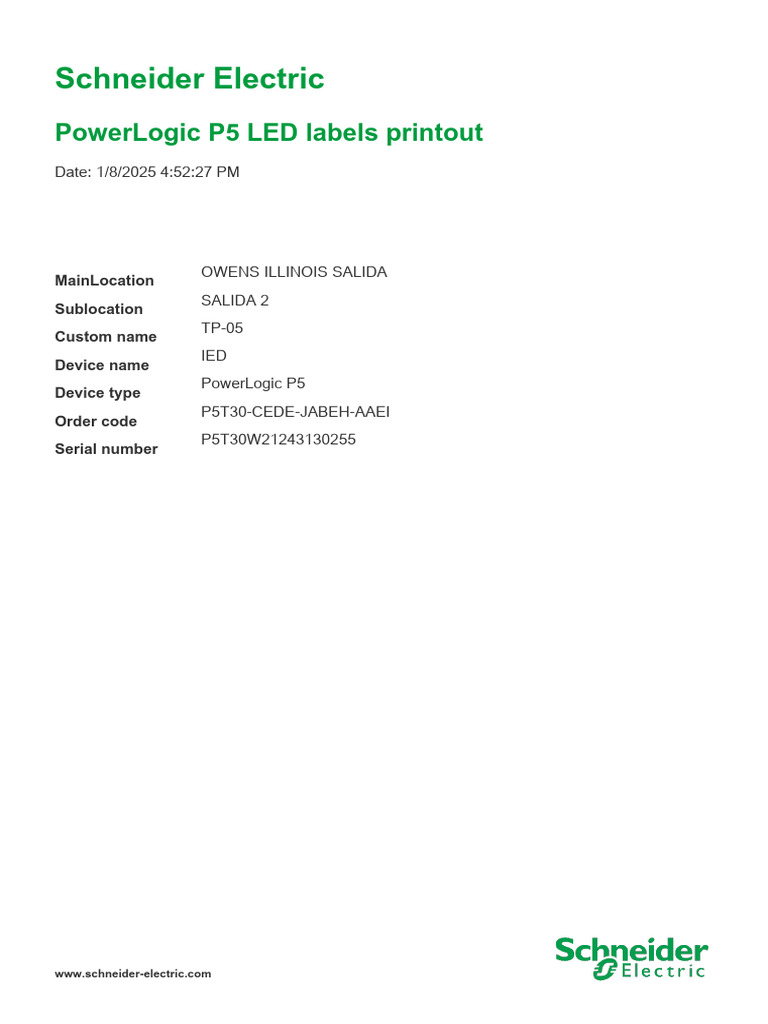 PowerLogic P5 LED Labels Printout | PDF