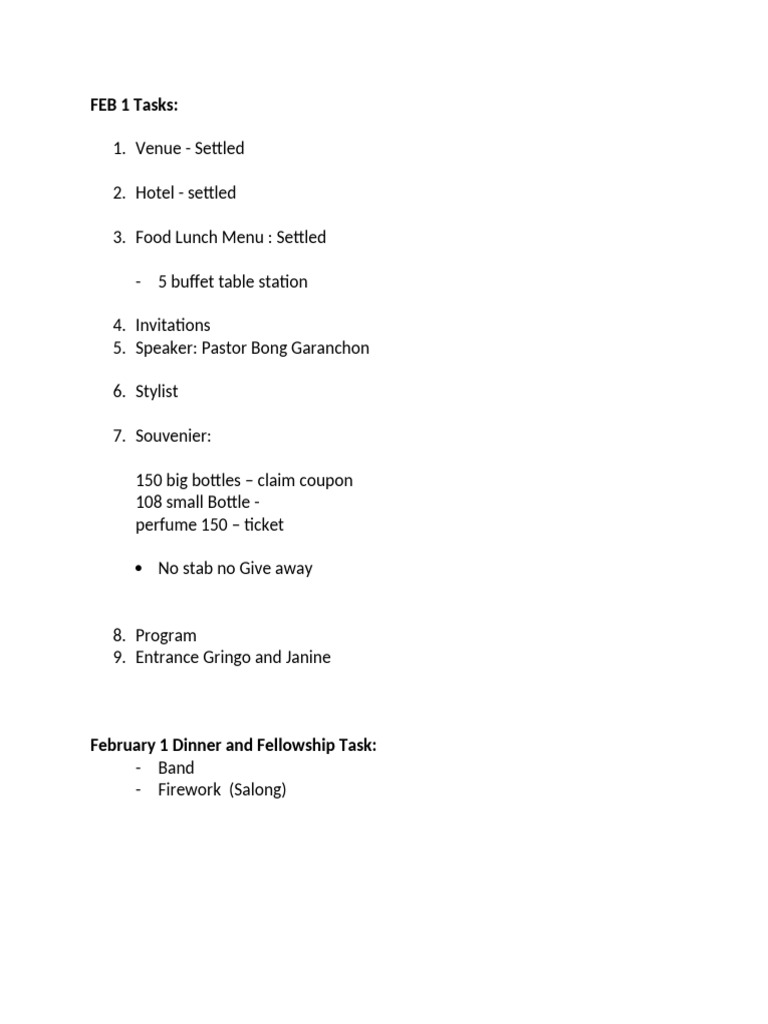 FEB 1 Committee Tasks | PDF