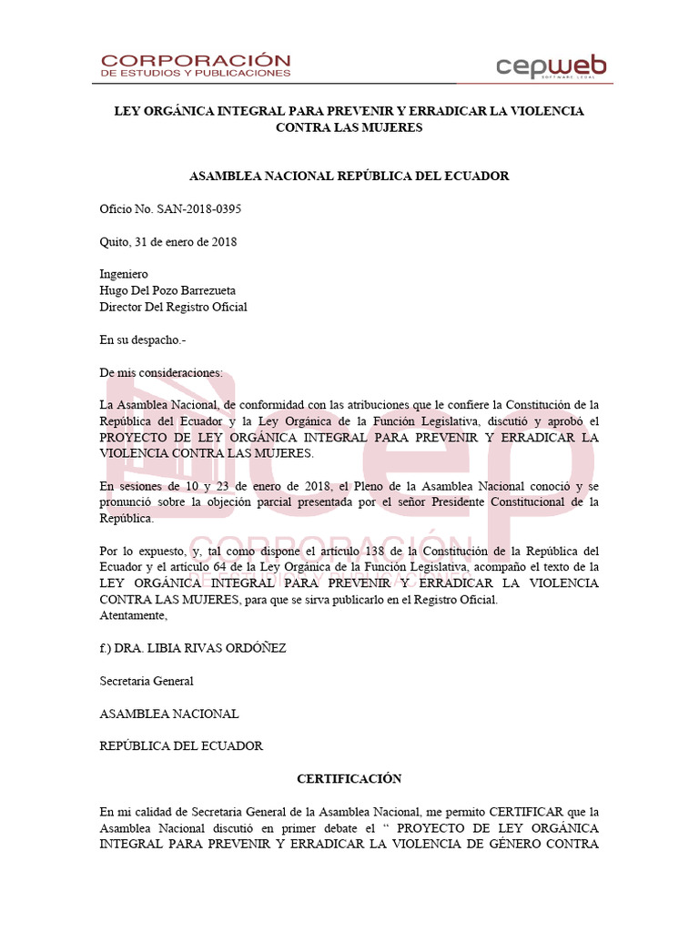 Ley para Prevenir y Erradicar La Violencia A La Mujer | PDF | La ...