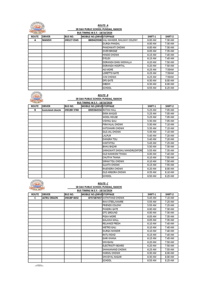 Bus Route Chart-18.10.2024 | PDF