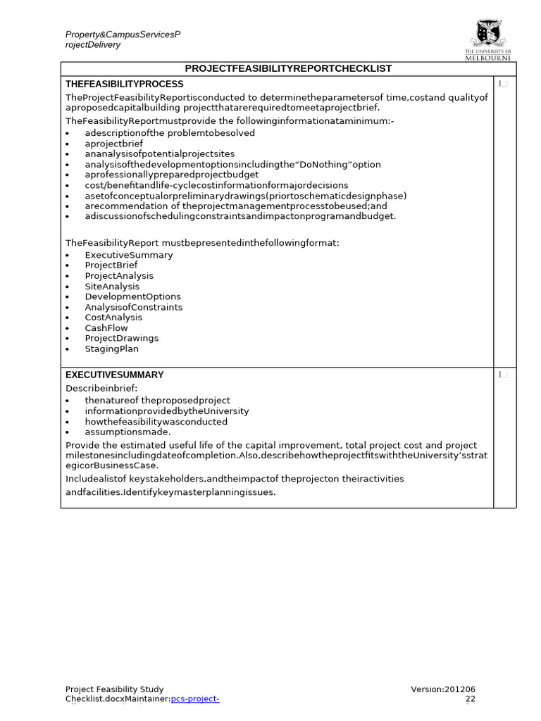 Project Feasibility Study Checklist | PDF