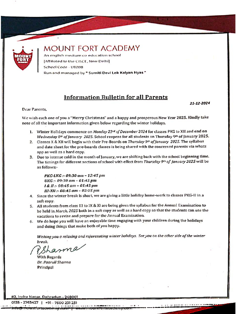 School Circular 21 12 24 Pdf