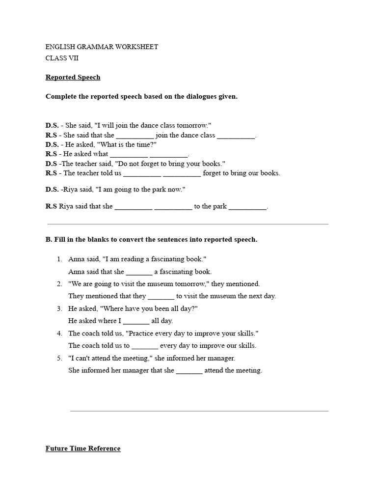 ENGLISH GRAMMAR WORKSHEET Class 7 - 2 | PDF