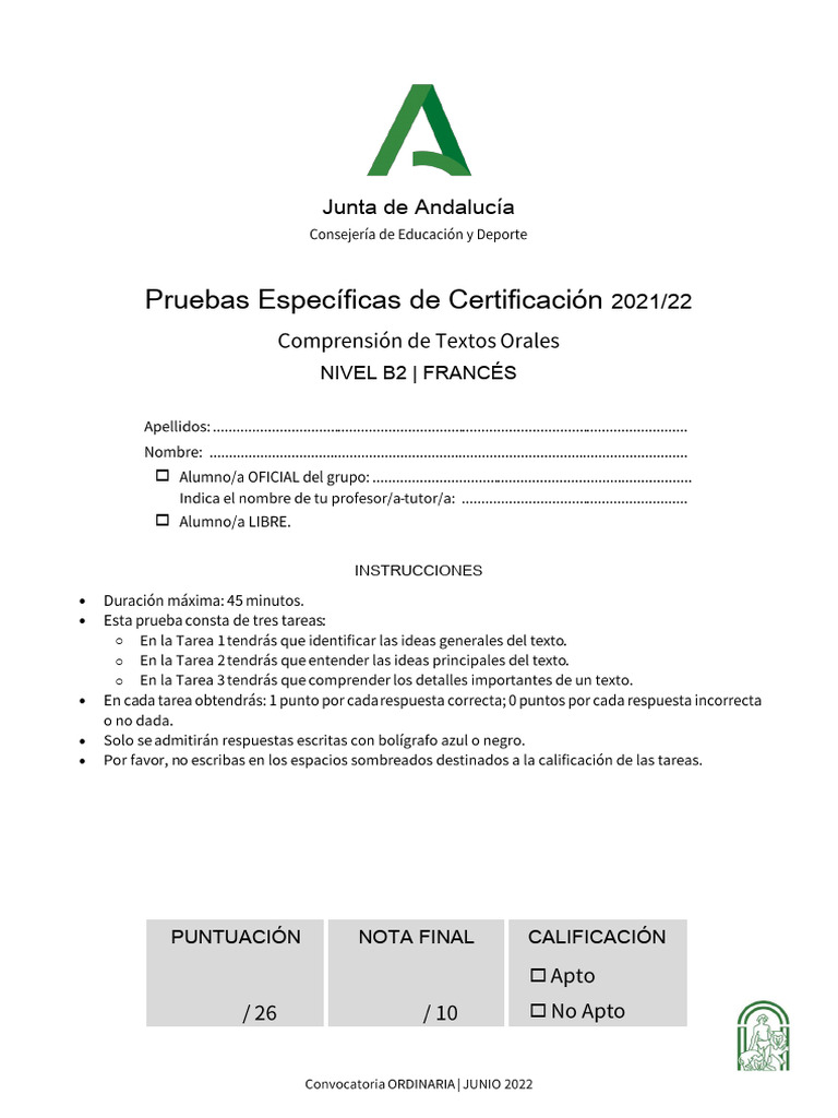 Certification B2 Français 2021/22 | PDF