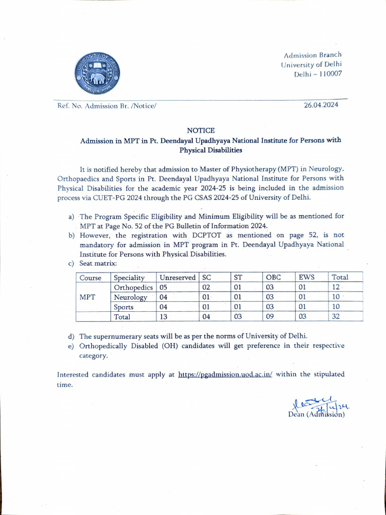 MPT Admission Notice | PDF