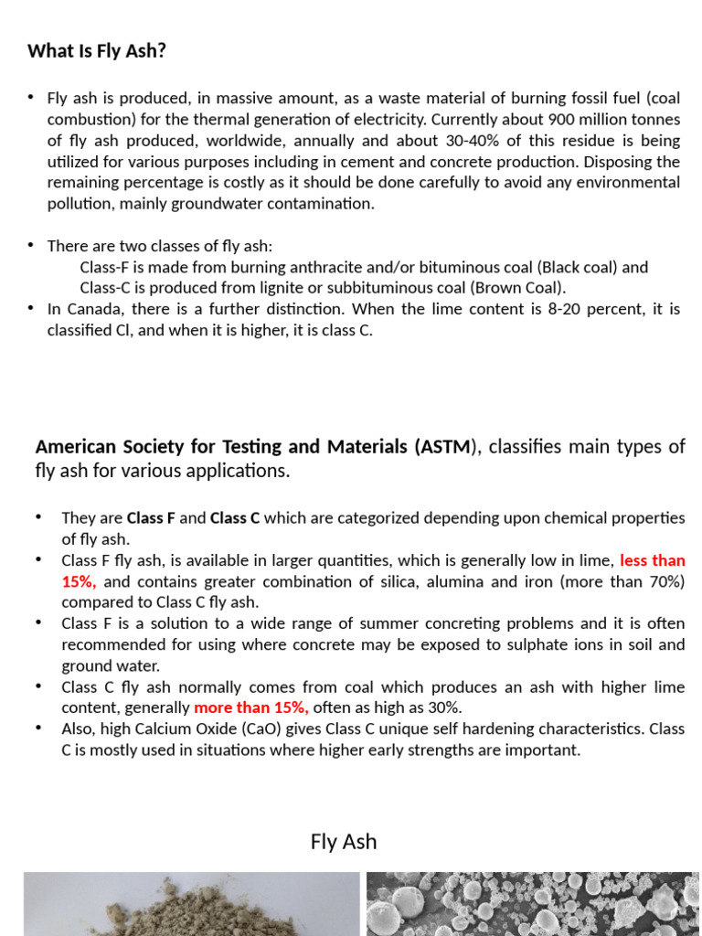 Fly Ash Types: Class F vs Class C | PDF | Concrete | Cement