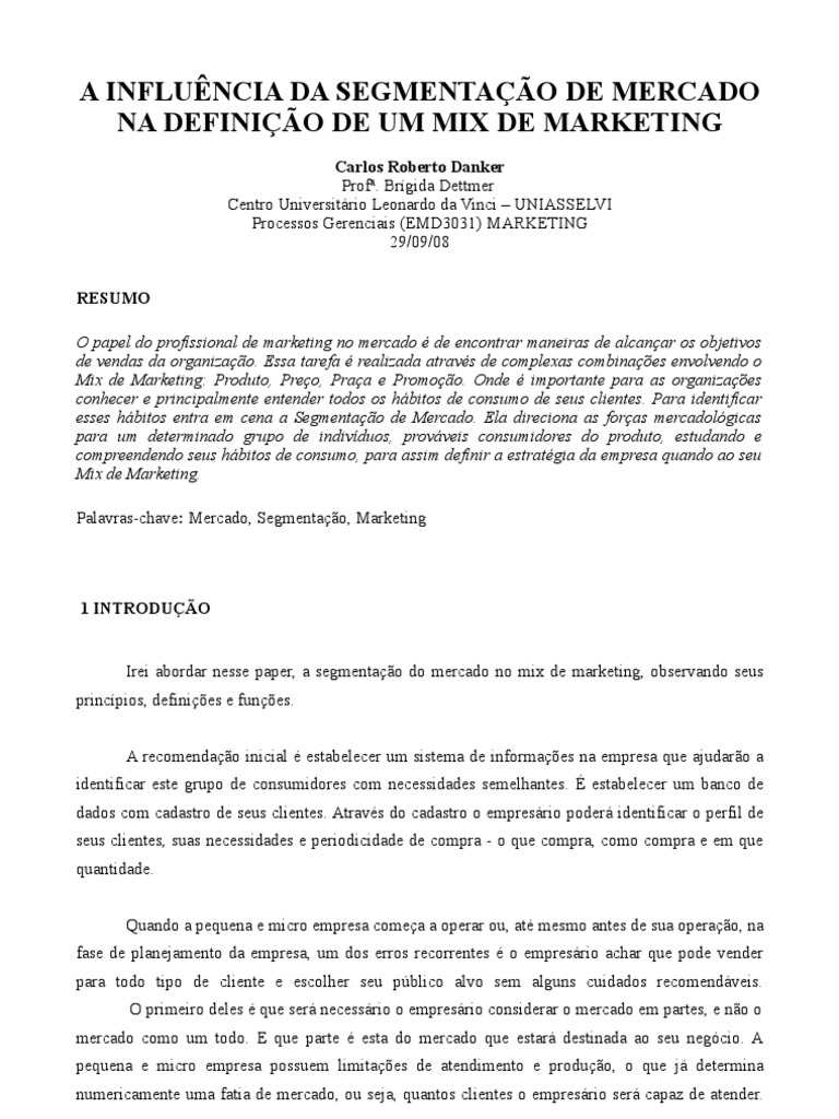 Segmentação de Mercado no Marketing | PDF | Segmentação de mercado ...