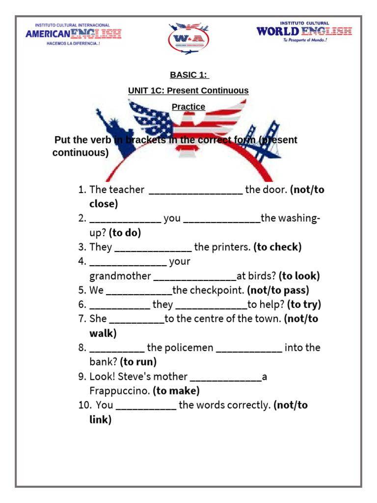 Present Continuous Practice Exercises | PDF