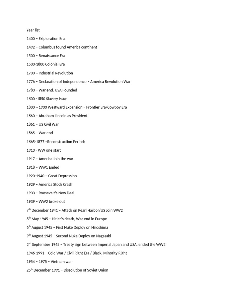 Key Events in American History Timeline | PDF