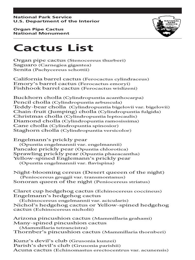 Comprehensive Cactus Species List | PDF