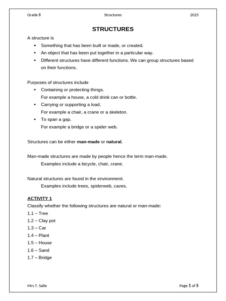 Understanding Structures in Grade 8 | PDF | Skeleton