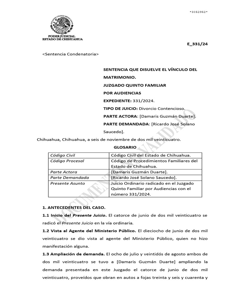 33124-SENTENCIA CONDENATORIA Á | PDF | Divorcio | Matrimonio
