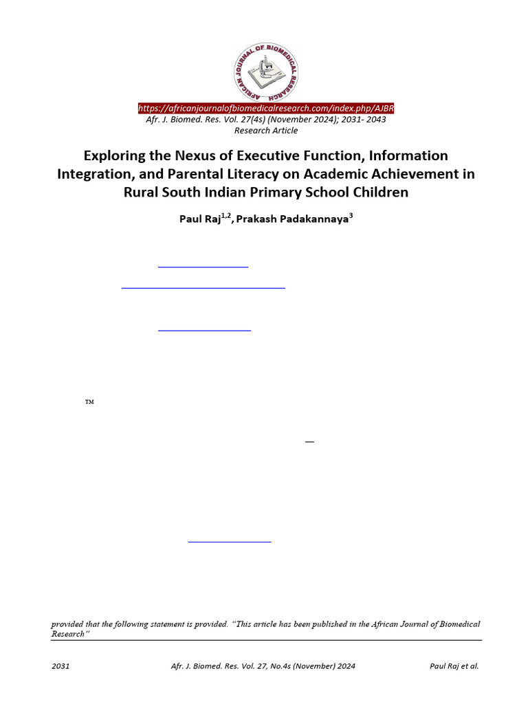 Paul Raj and PP - AJBMR - Nov 2024 | PDF | Executive Functions | Literacy