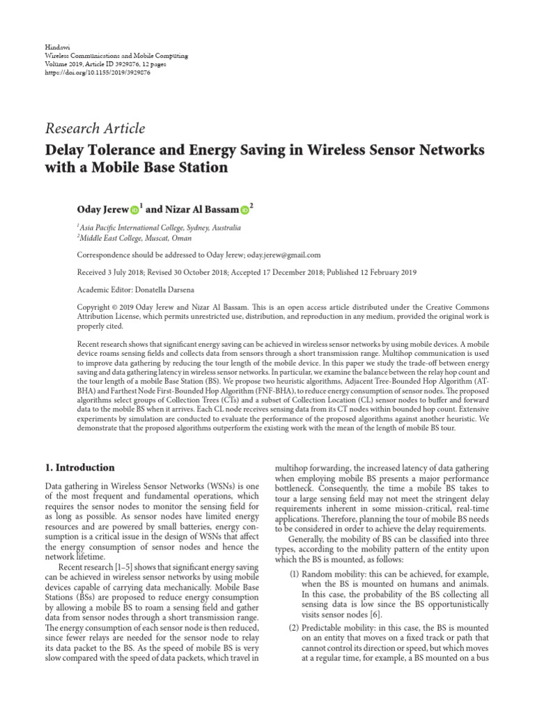 Delay Tolerance and Energy Saving in Wireless Sens | PDF | Wireless ...