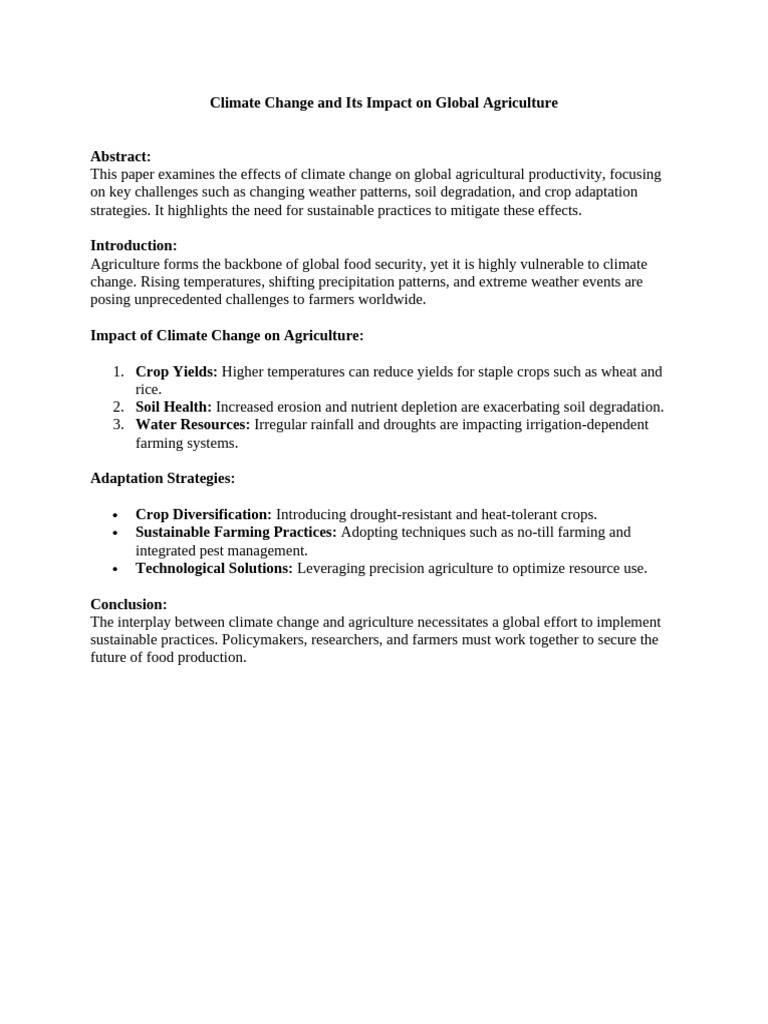 Climate Change and Its Impact On Global Agriculture | PDF