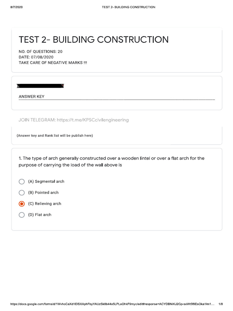 Test 2 - Building Construction | PDF