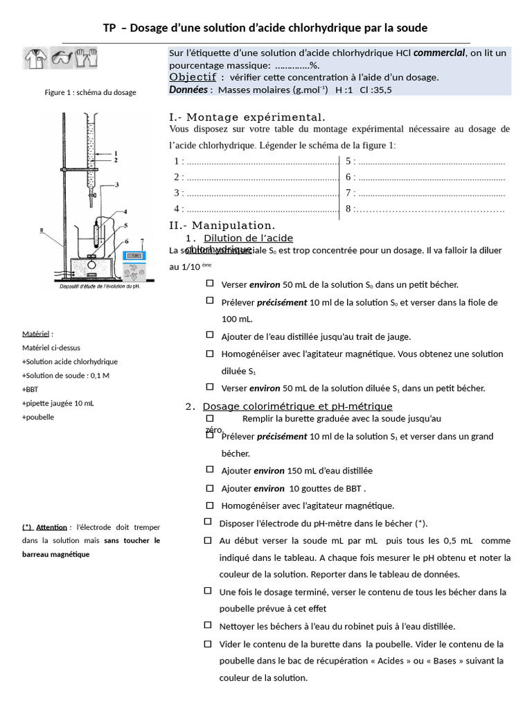 Dosage de l'acide chlorhydrique par soude | PDF | Hydroxyde de sodium ...