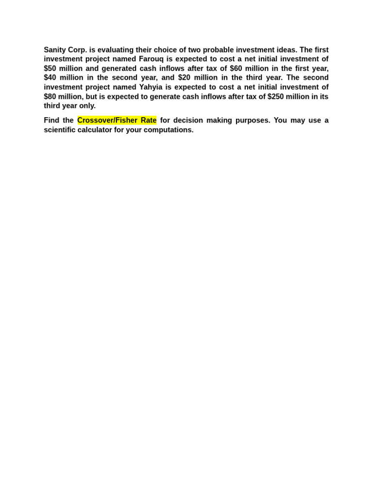 Sanity Corp - Fisher Rate - Problem | PDF