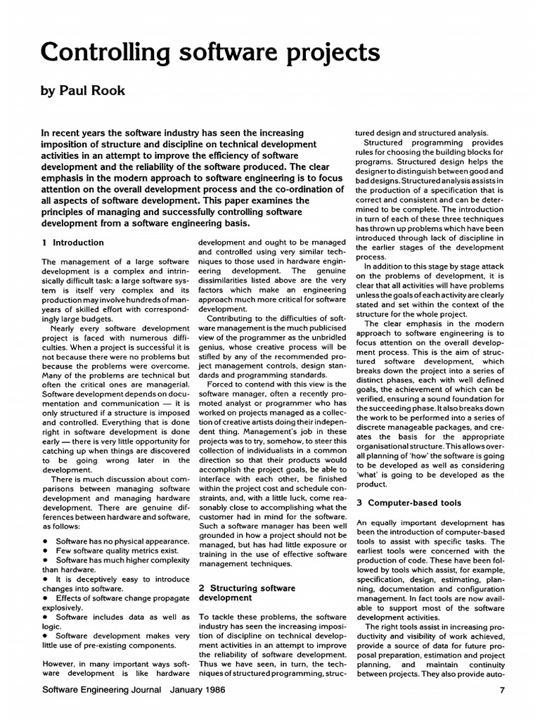 [P] ROOK 1986 - Controlling software projects | PDF | Project ...