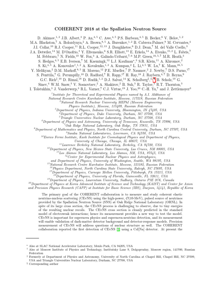 COHERENT Experiment at SNS: CEvNS Insights | PDF | Neutrino | Dark Matter