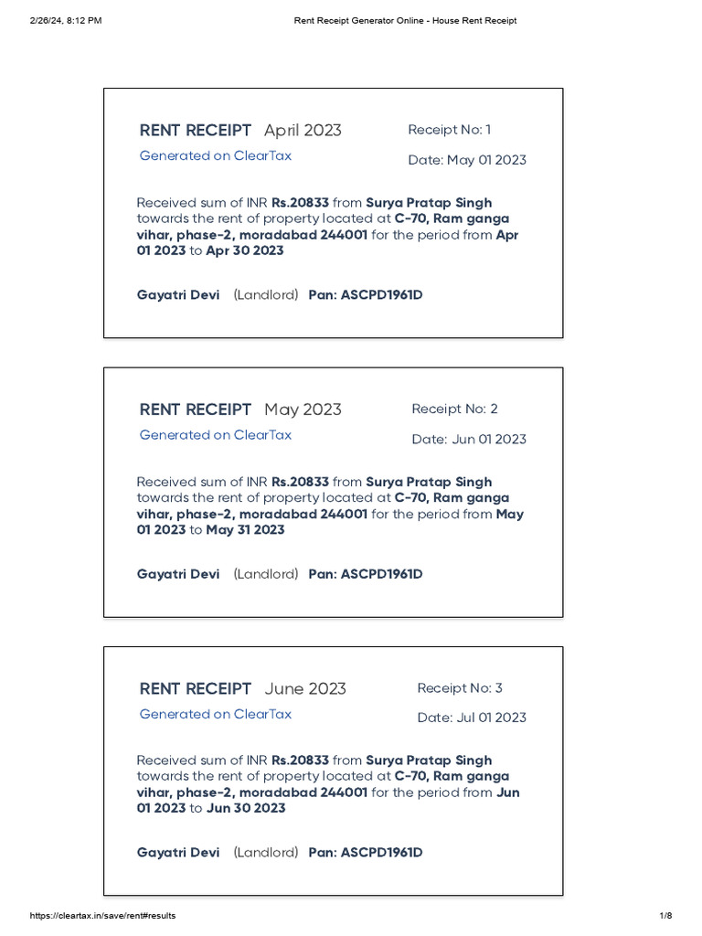 Online Rent Receipt Generator India | PDF