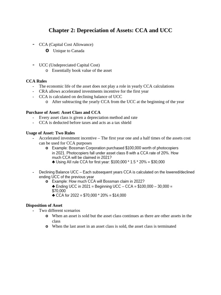 Chapter 2 - UCC and CCA | PDF | Depreciation | Payments