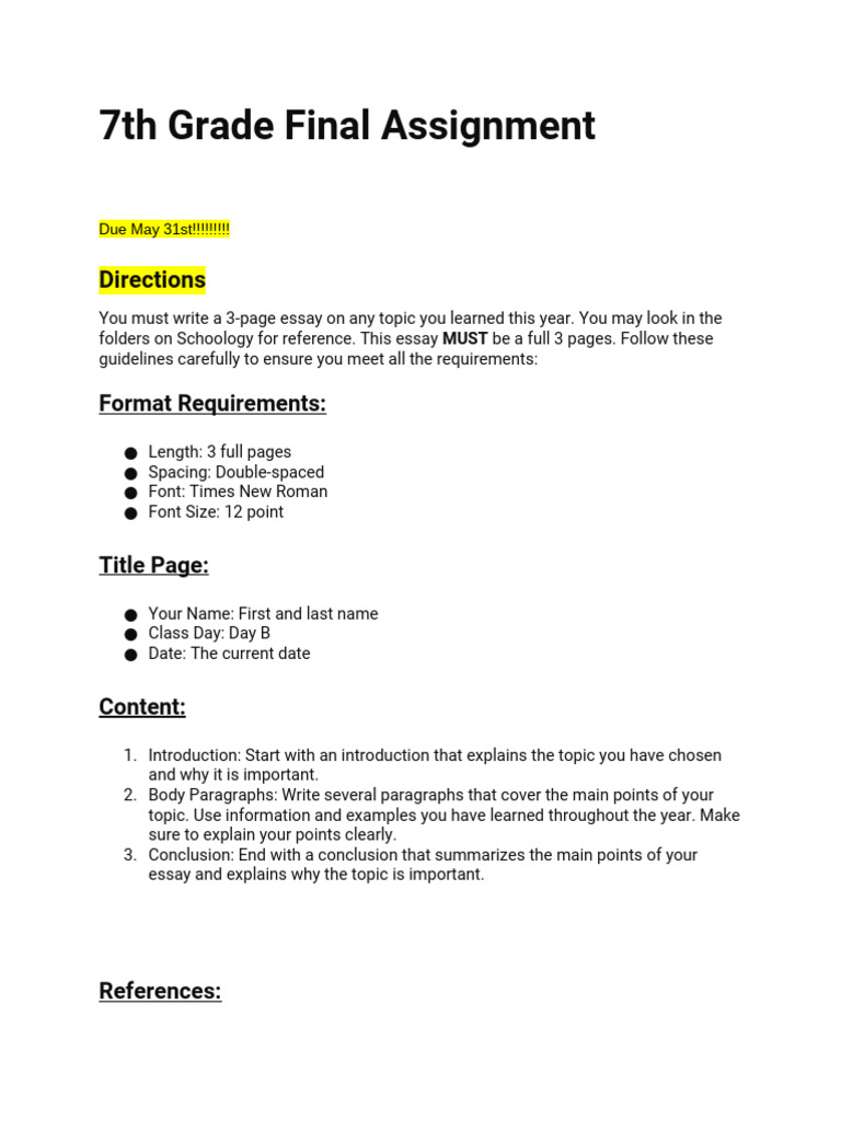 7th Grade Essay Assignment Guidelines | PDF