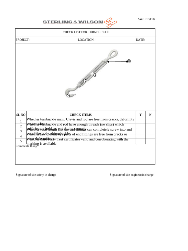 Turnbuckle Inspection Checklist | PDF