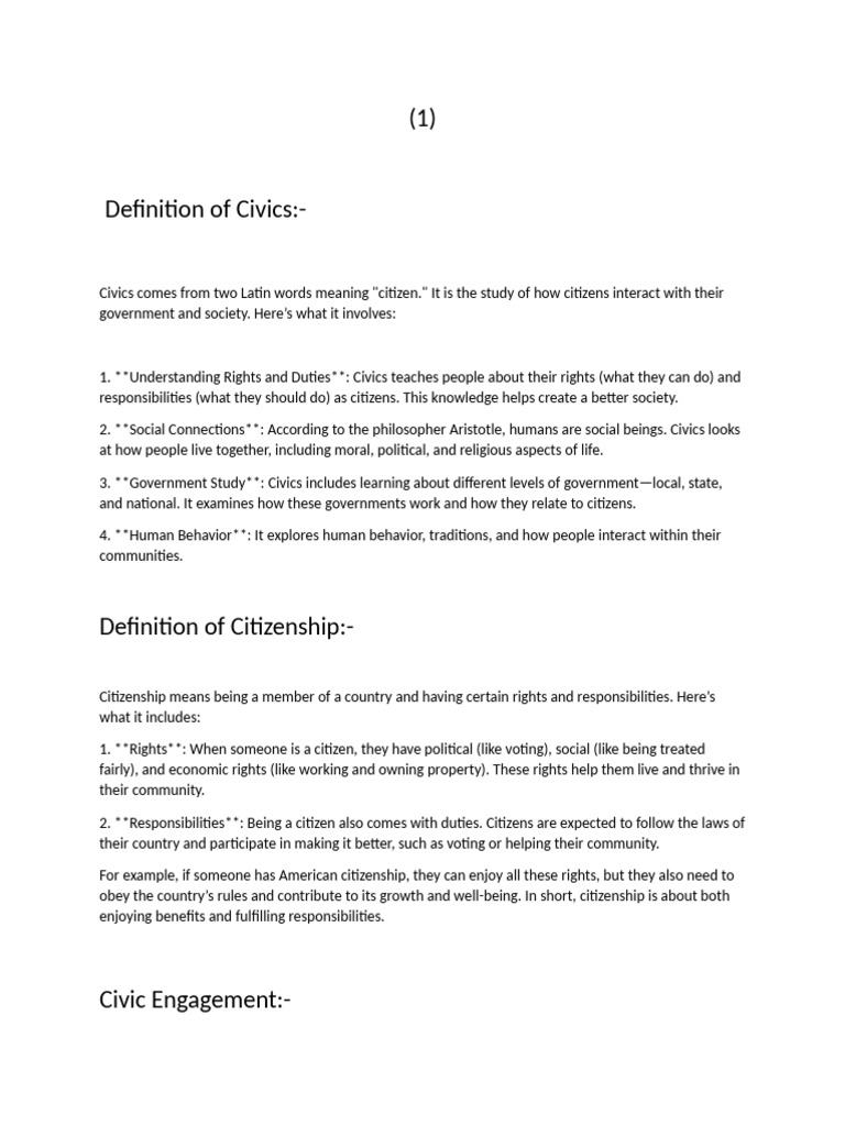 Understanding Civics and Citizenship | PDF | Community | Democracy
