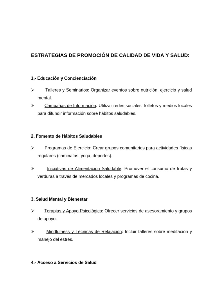 Estrategias de Promoción de Calidad de Vida y Salud | PDF