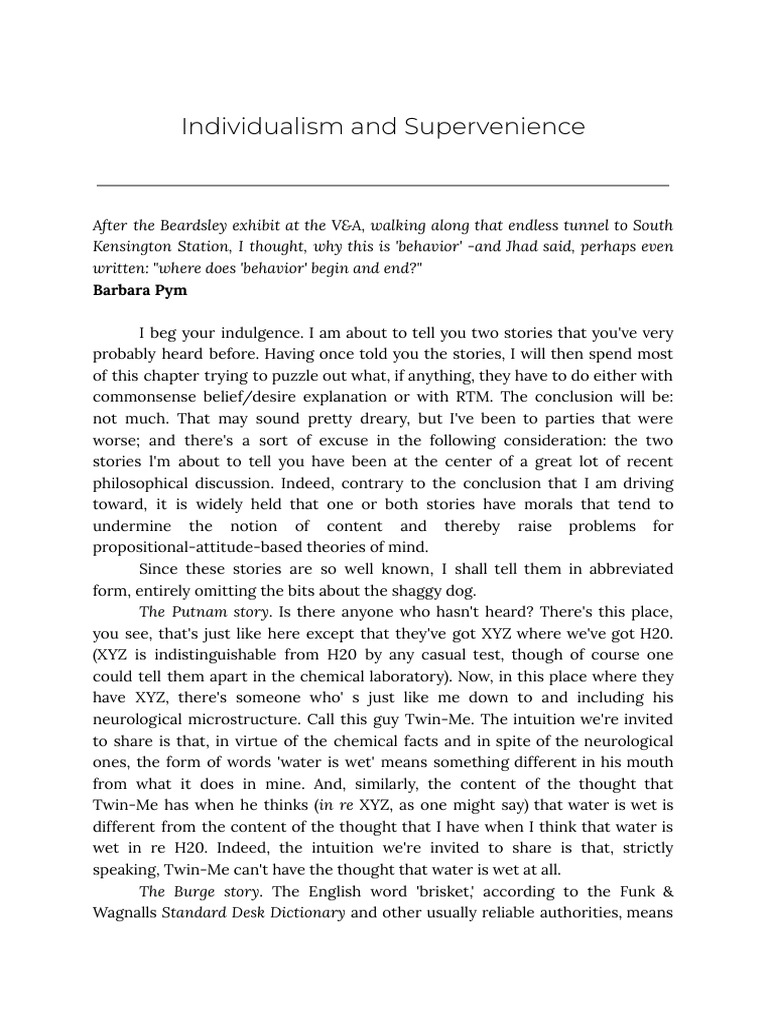 Individualism and Supervenience Explained | PDF | Causality | Mind