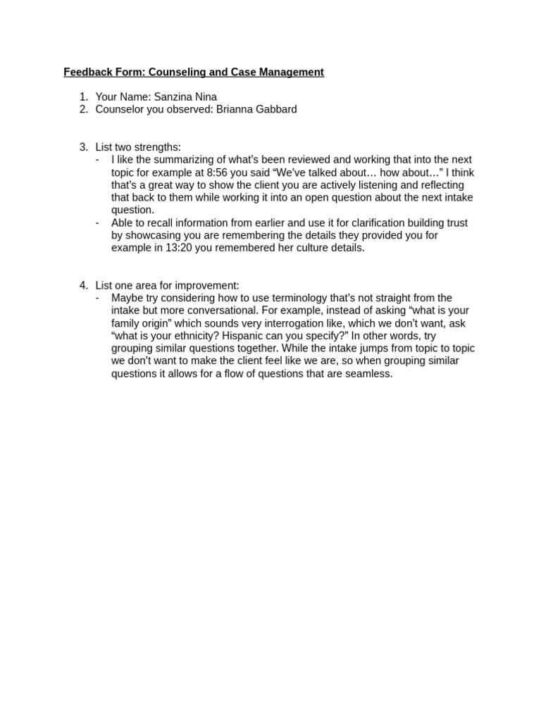 Feedback Form | PDF