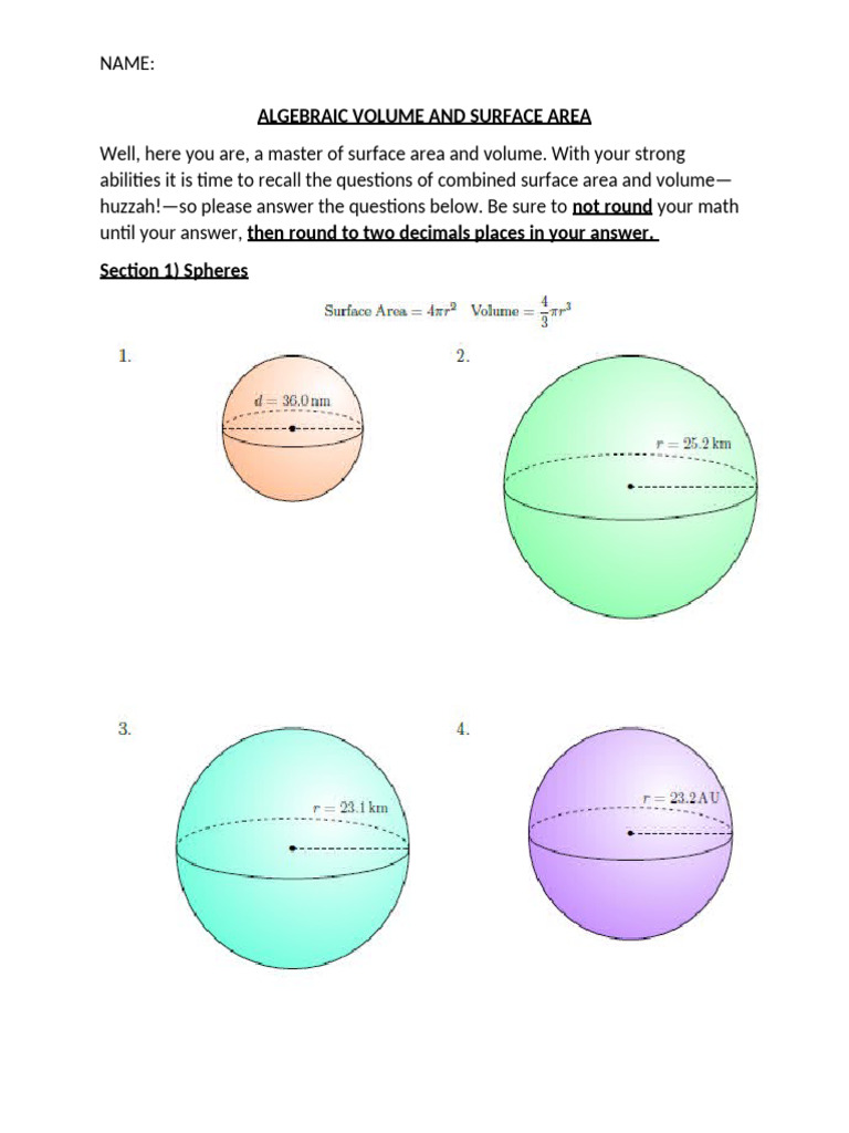 Algebraic Volume & Surface Area Problems | PDF