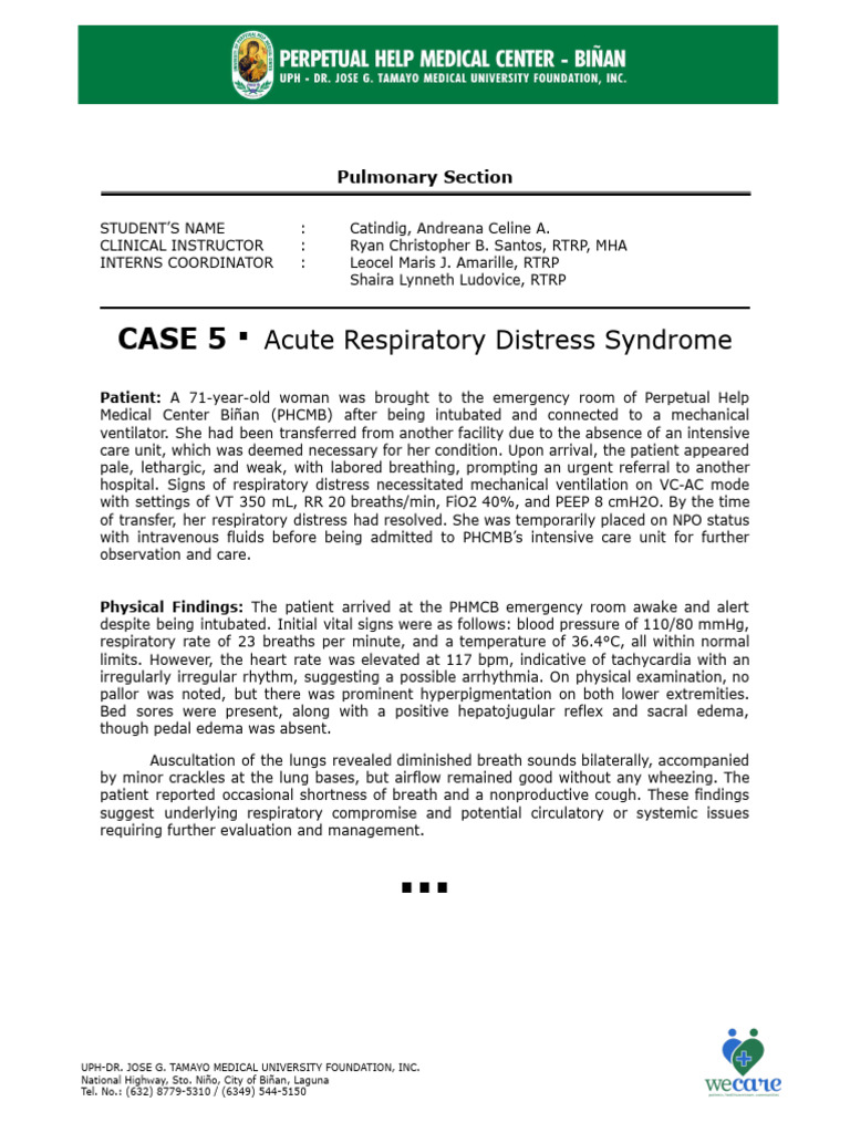 Acute Respiratory Distress Syndrome Case Study | PDF | Pneumonia | Sepsis